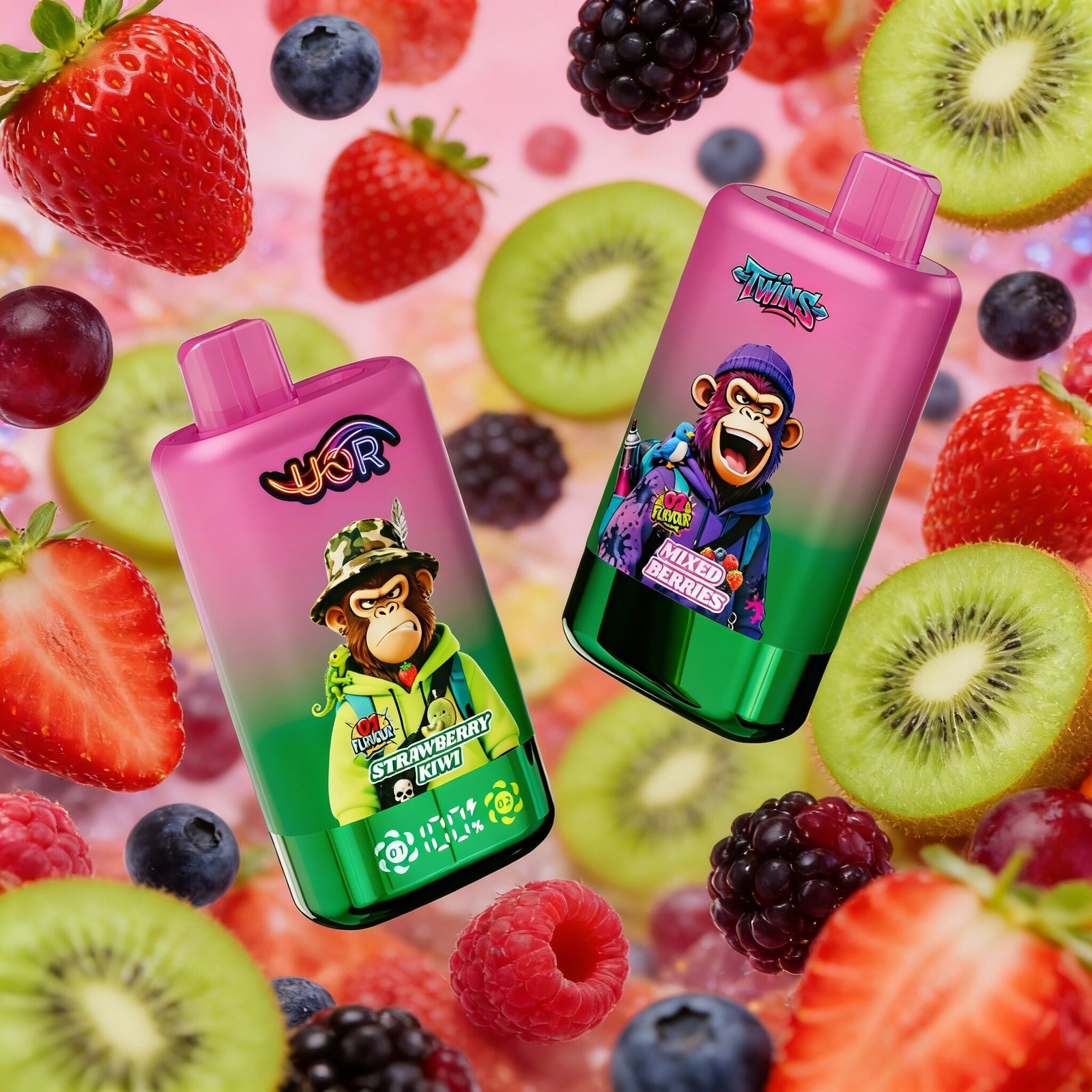 UOR Twins 80000 80k Puffs Double Flavor LED Display Disposable Vape in Strawberry Kiwi & Mixed Berries flavor