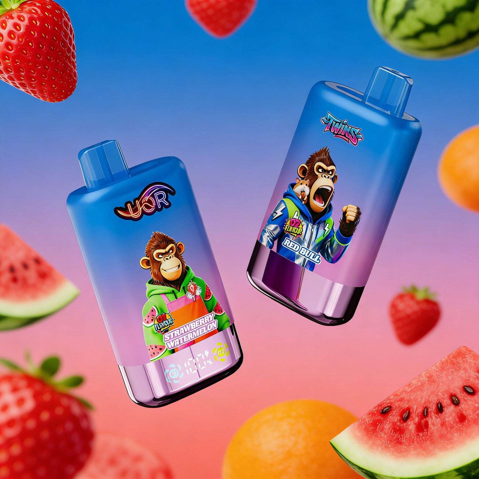 UOR Twins 80000 80k Puffs Double Flavor LED Display Disposable Vape in Strawberry Watermelon & Red Bull flavor