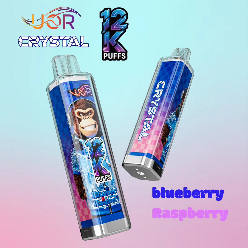 UOR Crystal 12000 12K Puffs Rechargeable LED Light Disposable in Blueberry Raspberry flavor