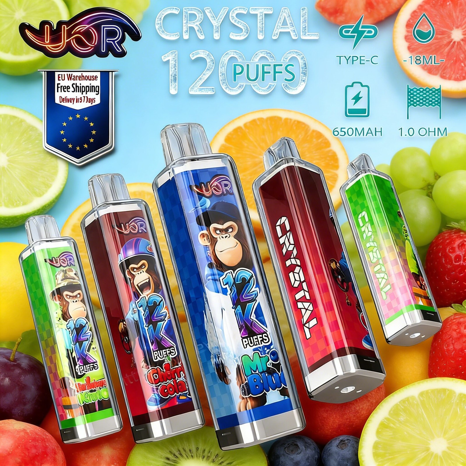 UOR Crystal 12000 12K Puffs Puffs Rechargeable Disposable Vape EU Warehouse product image