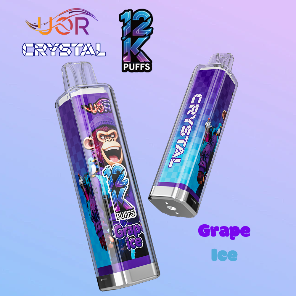 UOR Crystal 12000 12K Puffs Rechargeable LED Light Disposable in Grape Ice flavor