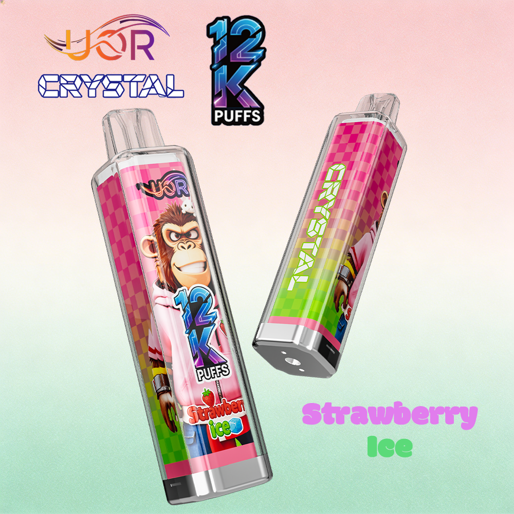 UOR Crystal 12000 12K Puffs Rechargeable LED Light Disposable in Strawberry Ice flavor