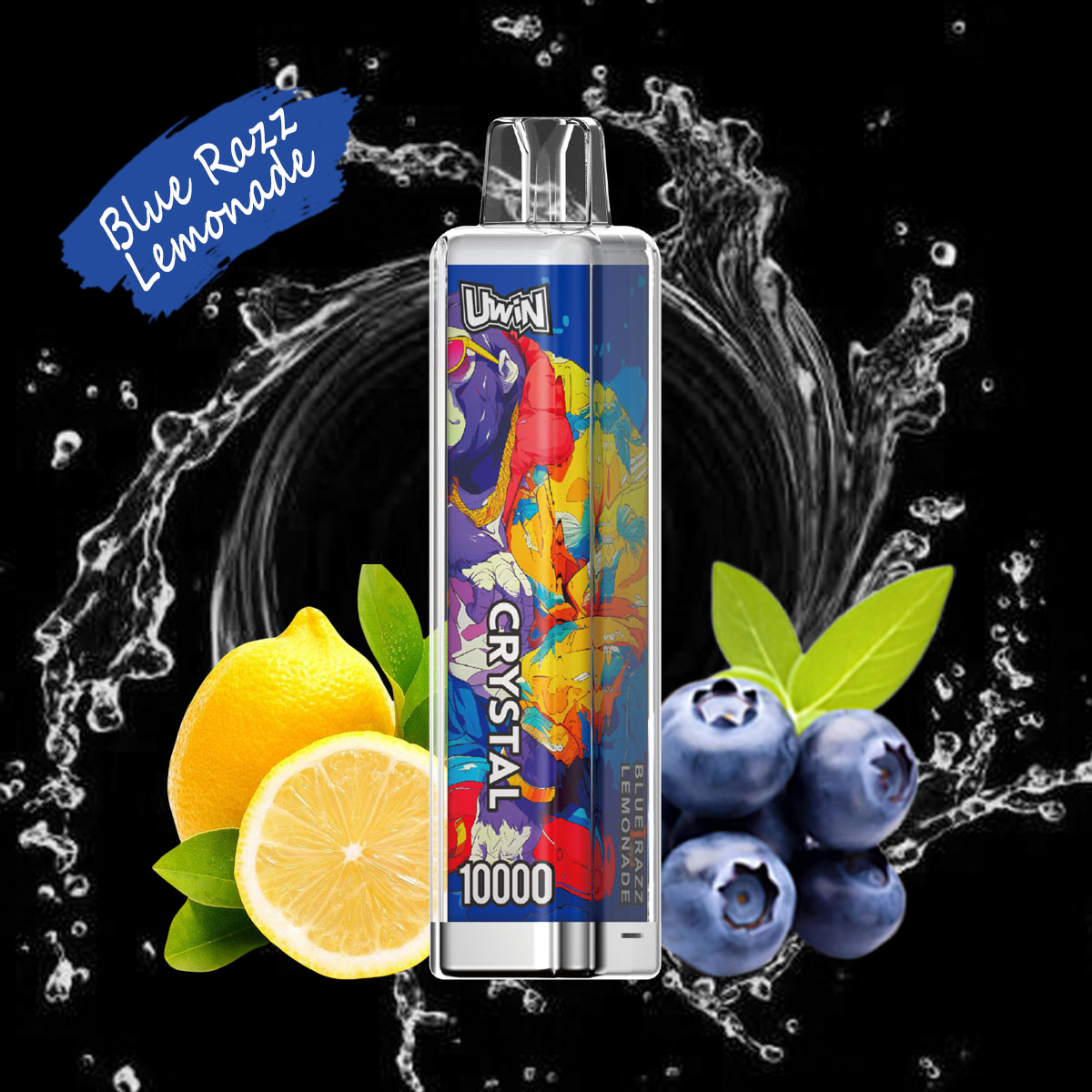 Uwin Crystal 10000 10K Puffs Disposable Vape Edition in 21. Blue Razz Lemonade flavor