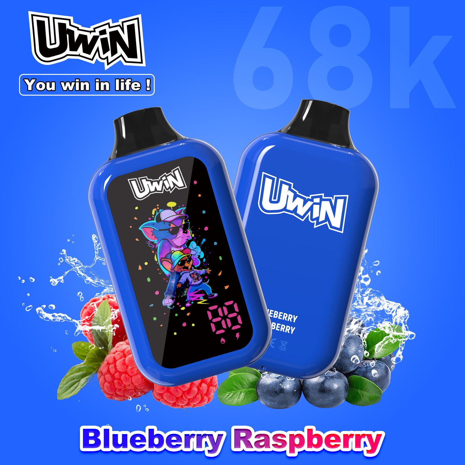 Uwin Digital Box 68000 68K Puffs LED Display Edition Disposable Vape in Blueberry Raspberry flavor