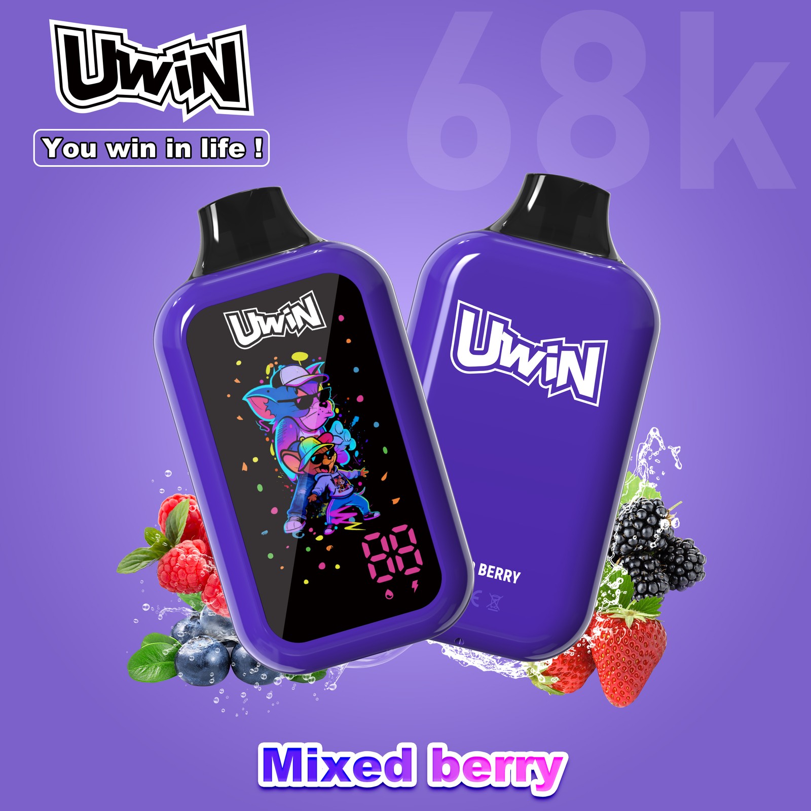 Uwin Digital Box 68000 68K Puffs LED Display Edition Disposable Vape in Mixed Flavors flavor