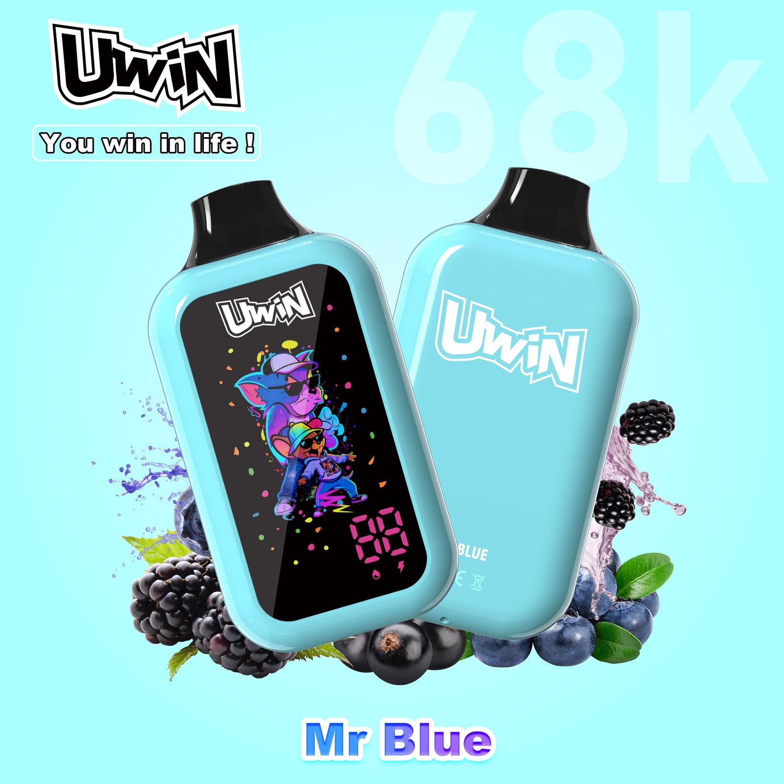 Uwin Digital Box 68000 68K Puffs LED Display Edition Disposable Vape in Mr Blue flavor