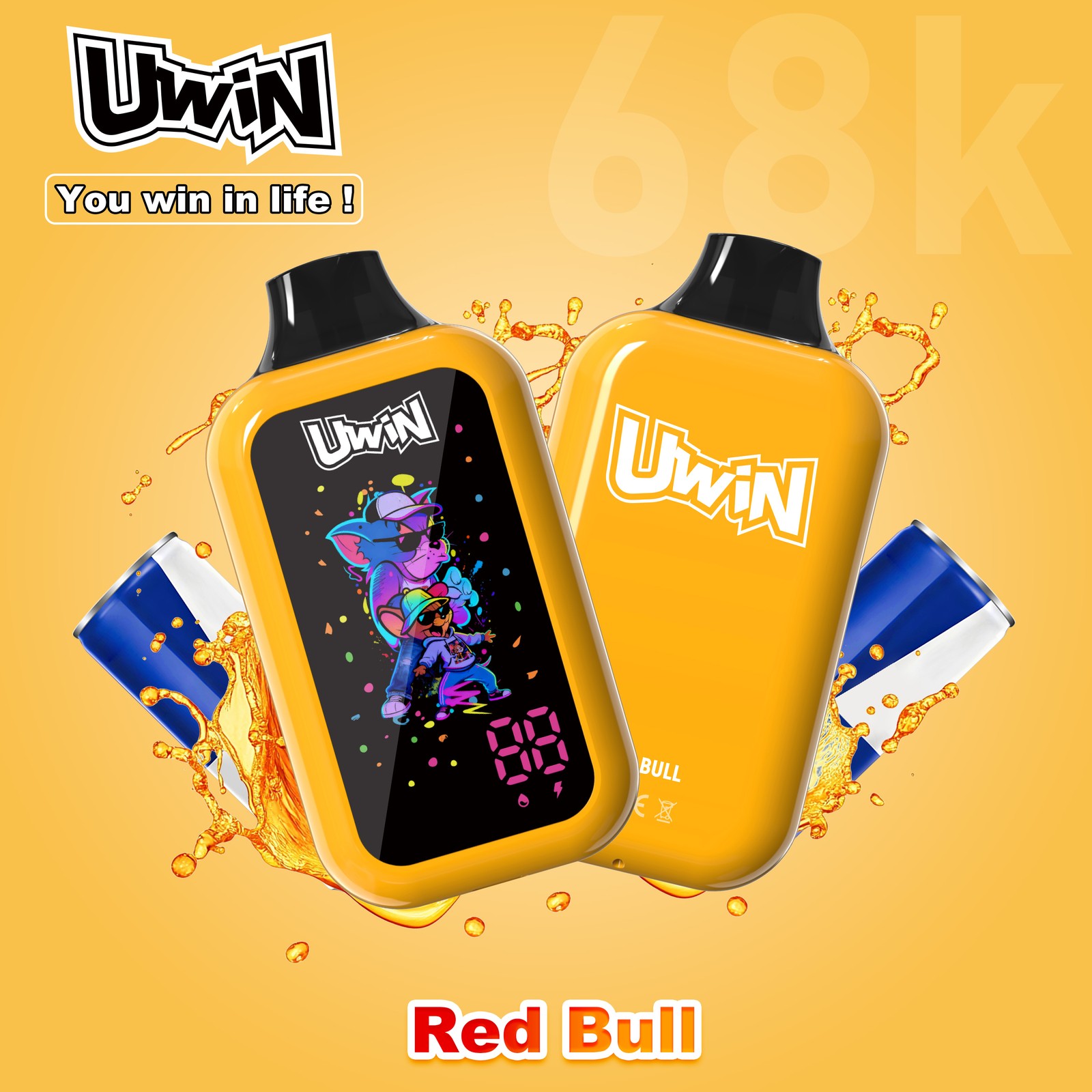 Uwin Digital Box 68000 68K Puffs LED Display Edition Disposable Vape in Red Bull flavor