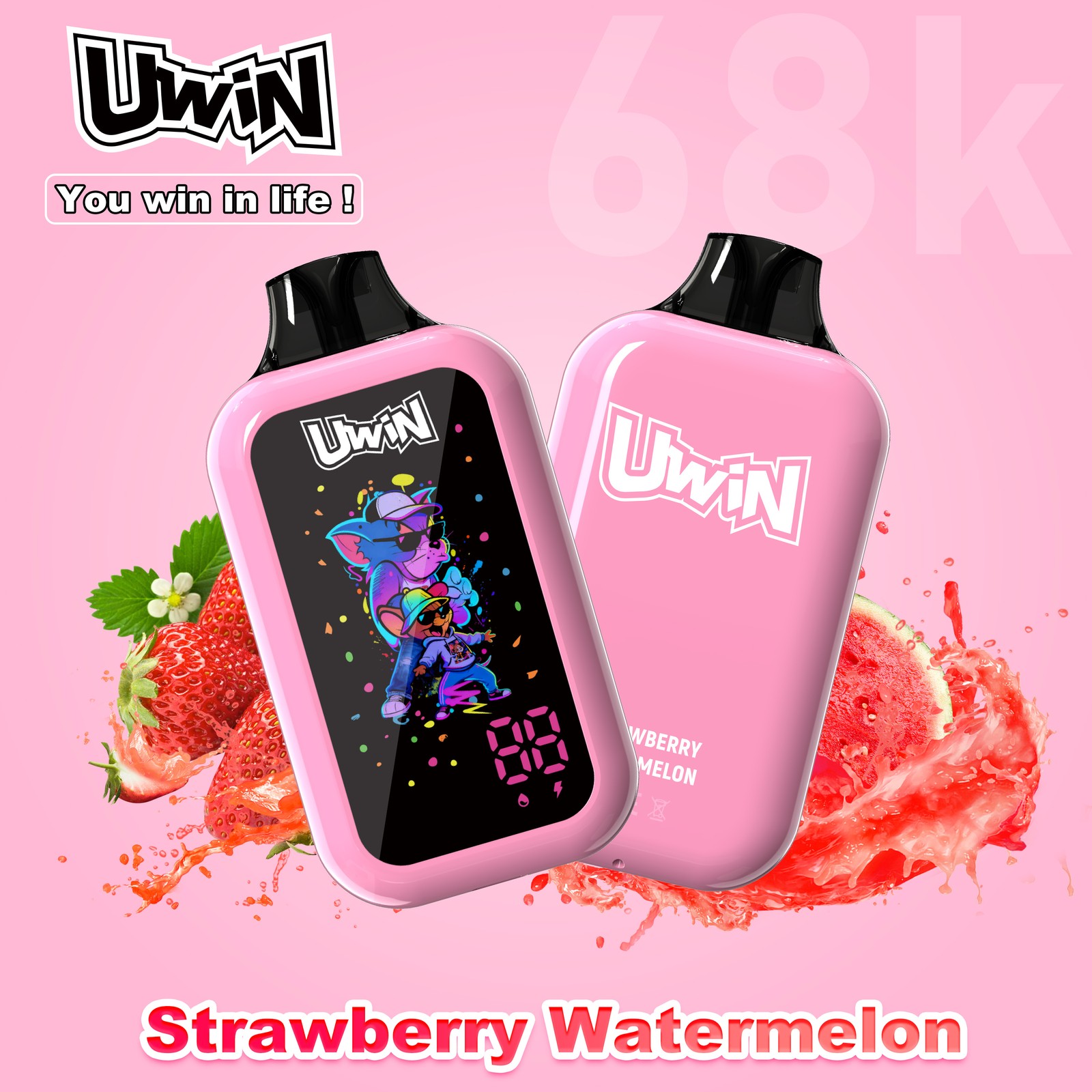 Uwin Digital Box 68000 68K Puffs LED Display Edition Disposable Vape in Strawberry Watermelon flavor