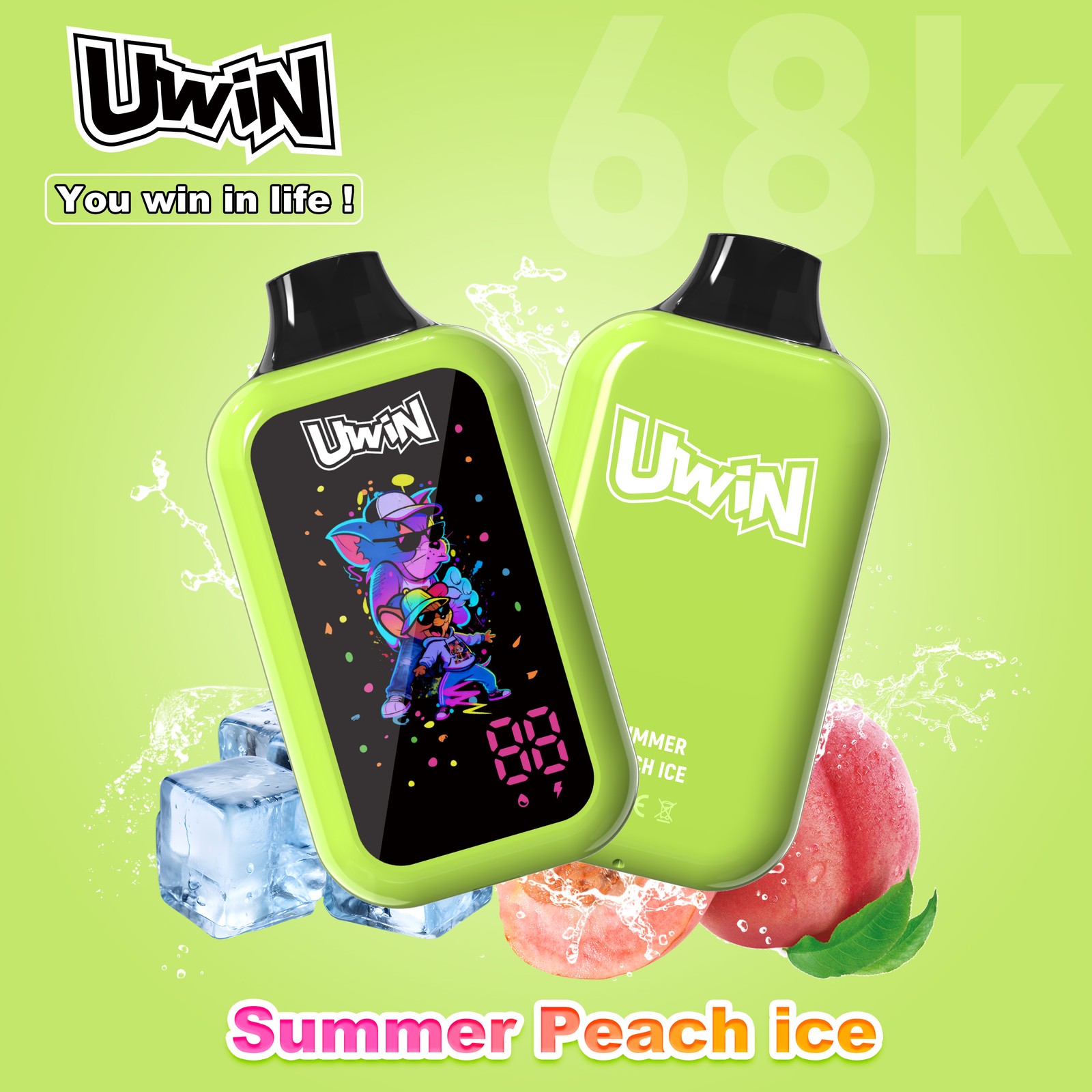 Uwin Digital Box 68000 68K Puffs LED Display Edition Disposable Vape in Summer Peach Ice flavor