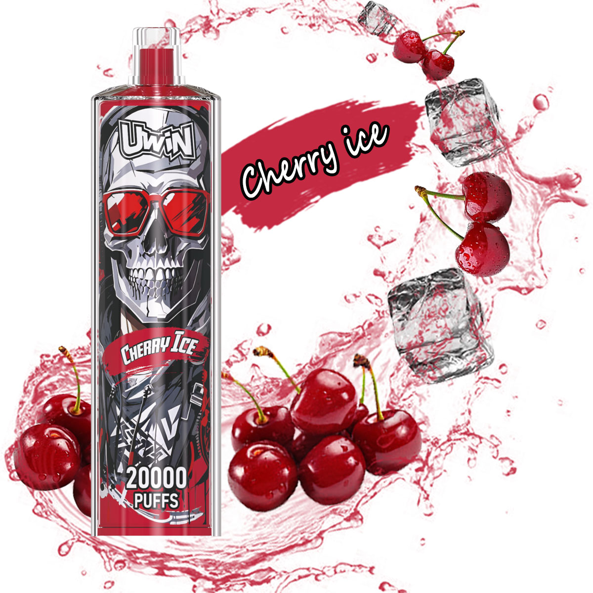 Uwin Shisha Hookah Crystal 20000 20k Puffs Edition Rechargeable Disposable Vape in Cherry Ice flavor