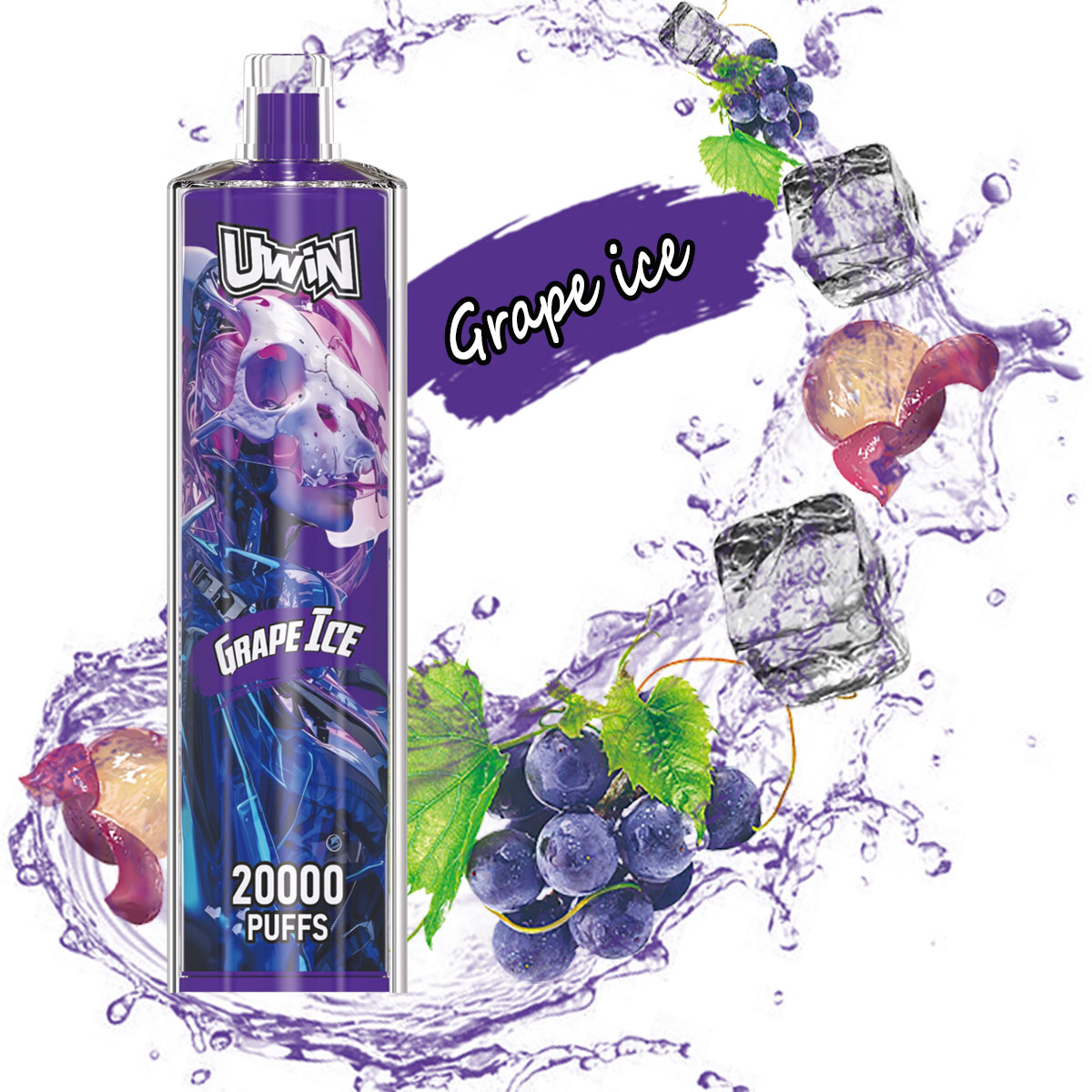 Uwin Shisha Hookah Crystal 20000 20k Puffs Edition Rechargeable Disposable Vape in Grape Ice flavor