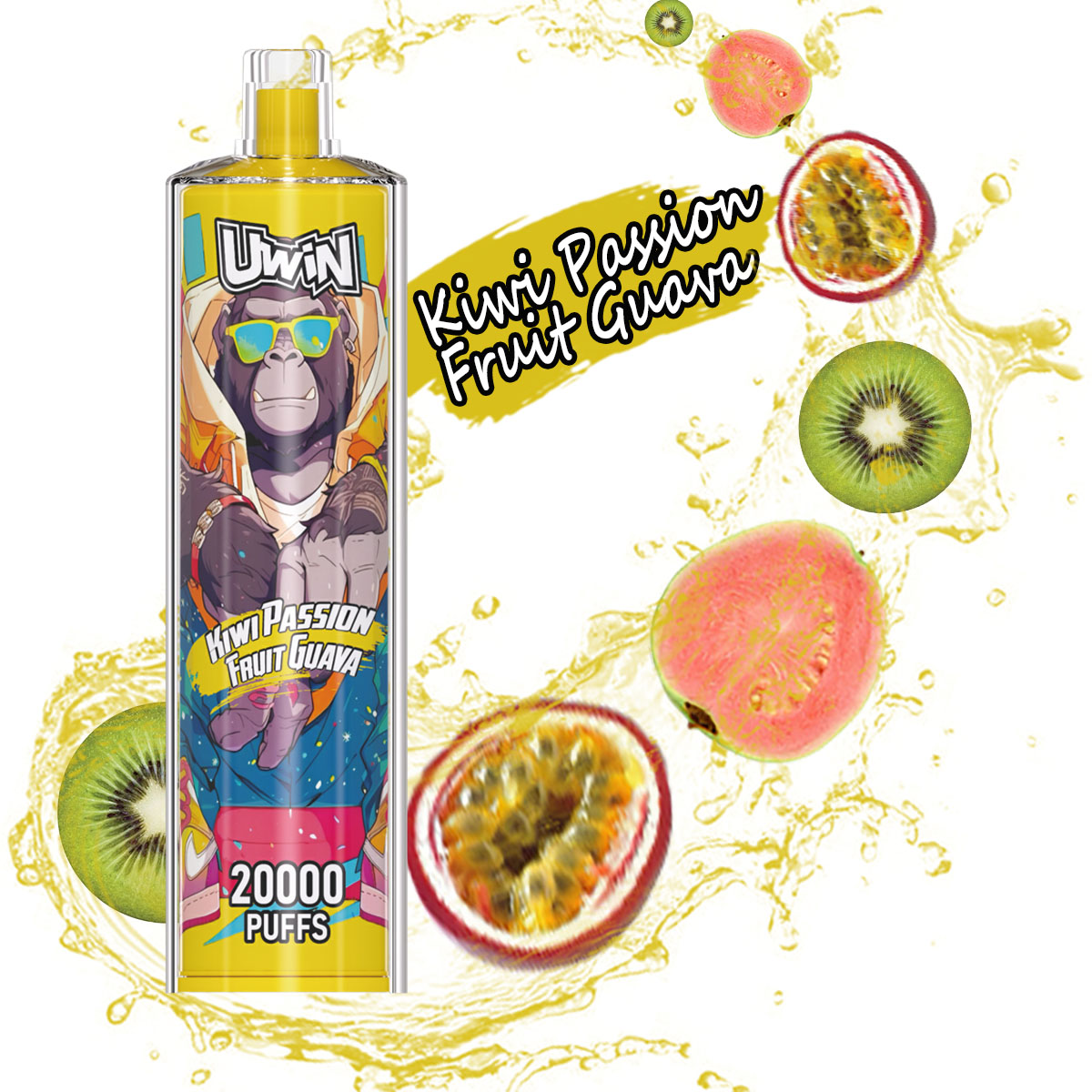 Uwin Shisha Hookah Crystal 20000 20k Puffs Edition Rechargeable Disposable Vape in Kiwi Passion Fruit Guava flavor