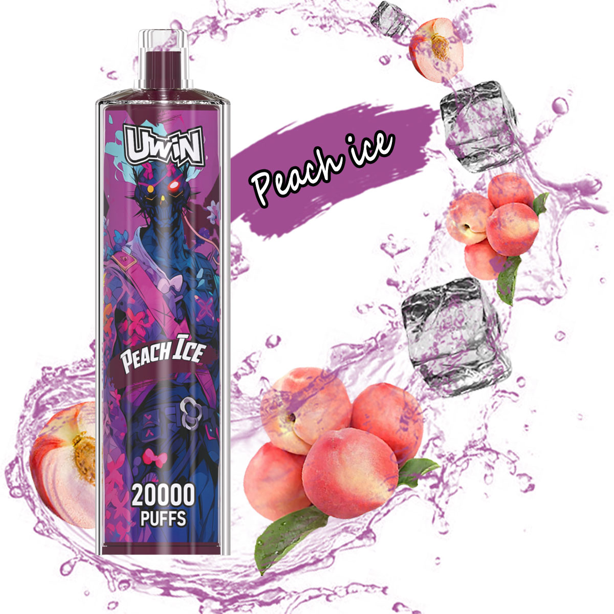 Uwin Shisha Hookah Crystal 20000 20k Puffs Edition Rechargeable Disposable Vape in Peach Ice flavor