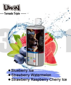 Uwin Tornado Triple 60000 60K Puffs 3 in 1 Flavors Rechargeable LED Display Disposable Vape in Blueberry Ice & Strawberry Watermelon & Strawberry