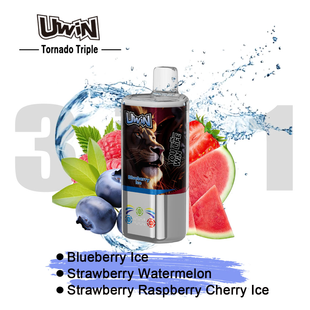 Uwin Tornado Triple 60000 60K Puffs 3 in 1 Flavors Rechargeable LED Display Disposable Vape in Blueberry Ice & Strawberry Watermelon & Strawberry