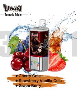 Uwin Tornado Triple 60000 60K Puffs 3 in 1 Flavors Rechargeable LED Display Disposable Vape in Cherry Cola & Strawberry Vanilla Cola & Grape Berry flavor