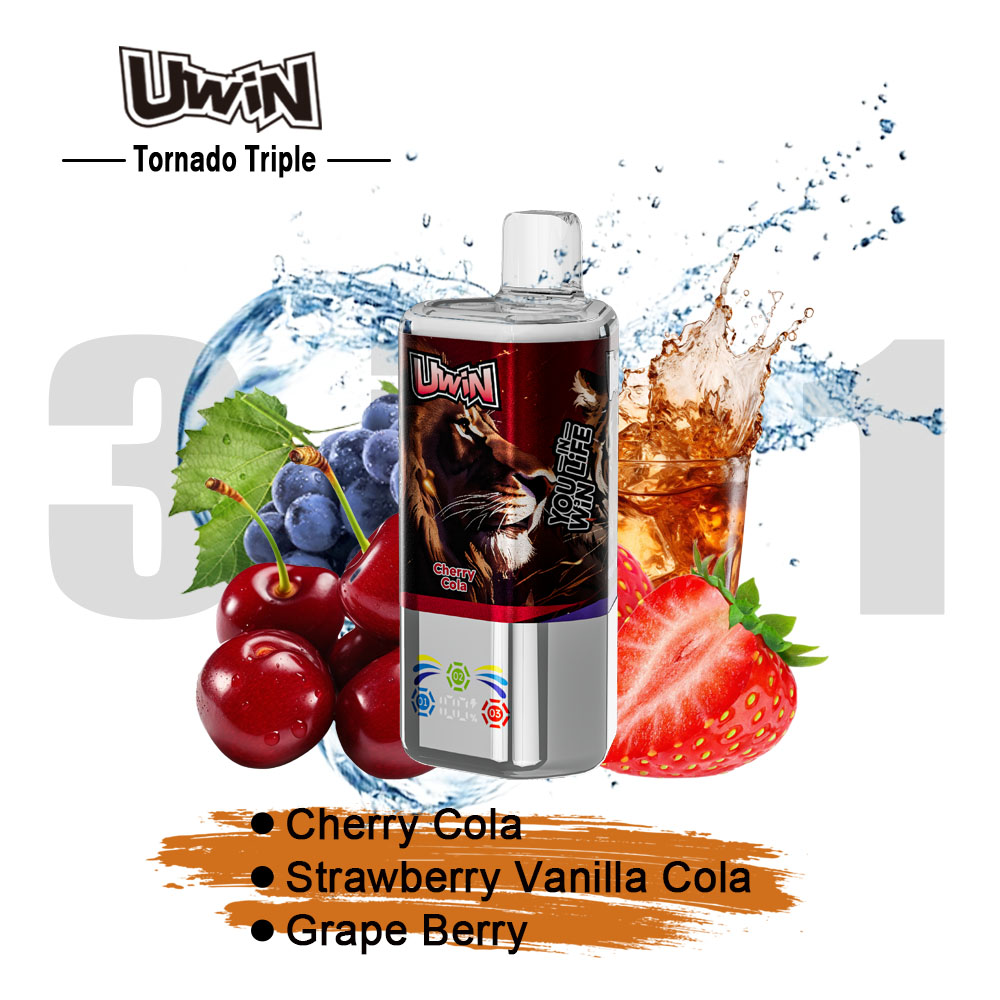 Uwin Tornado Triple 60000 60K Puffs 3 in 1 Flavors Rechargeable LED Display Disposable Vape in Cherry Cola & Strawberry Vanilla Cola & Grape Berry flavor