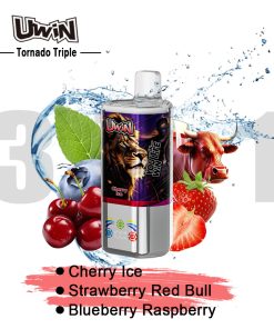 Uwin Tornado Triple 60000 60K Puffs 3 in 1 Flavors Rechargeable LED Display Disposable Vape in Cherry Ice & Strawberry Red Bull & Blueberry Raspberry
