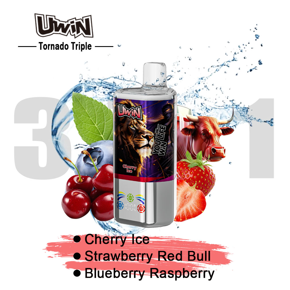 Uwin Tornado Triple 60000 60K Puffs 3 in 1 Flavors Rechargeable LED Display Disposable Vape in Cherry Ice & Strawberry Red Bull & Blueberry Raspberry