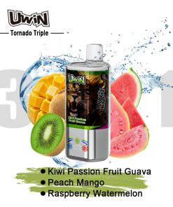Uwin Tornado Triple 60000 60K Puffs 3 in 1 Flavors Rechargeable LED Display Disposable Vape in Kiwi Passion Fruit Guava & Peach Mango & Raspberry