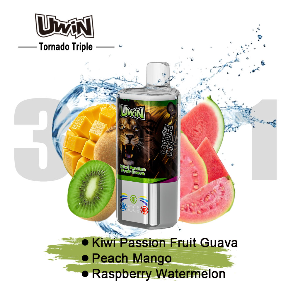 Uwin Tornado Triple 60000 60K Puffs 3 in 1 Flavors Rechargeable LED Display Disposable Vape in Kiwi Passion Fruit Guava & Peach Mango & Raspberry