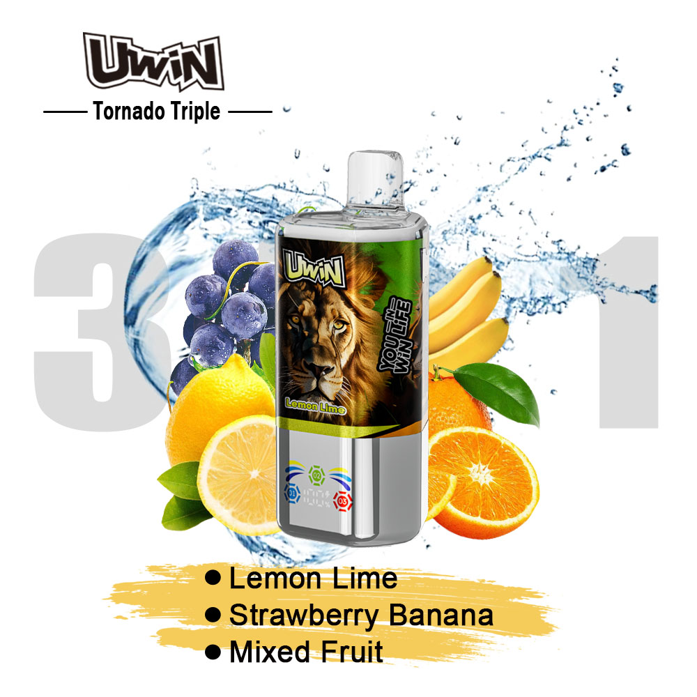 Uwin Tornado Triple 60000 60K Puffs 3 in 1 Flavors Rechargeable LED Display Disposable Vape in Lemon Lime & Strawberry Banana & Mixed Fruit flavor