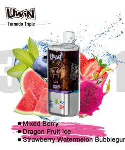 Uwin Tornado Triple 60000 60K Puffs 3 in 1 Flavors Rechargeable LED Display Disposable Vape in Mixed Berry & Dragon Fruit Ice & Strawberry Watermelon