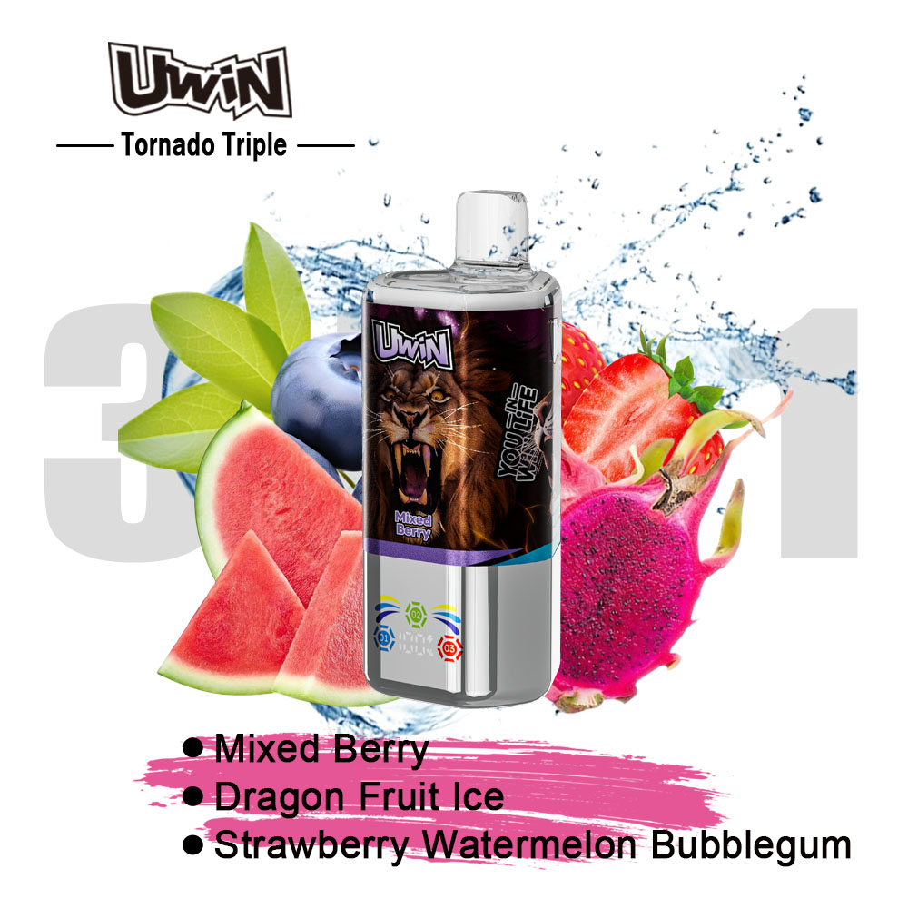 Uwin Tornado Triple 60000 60K Puffs 3 in 1 Flavors Rechargeable LED Display Disposable Vape in Mixed Berry & Dragon Fruit Ice & Strawberry Watermelon