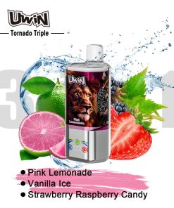 Uwin Tornado Triple 60000 60K Puffs 3 in 1 Flavors Rechargeable LED Display Disposable Vape in Pink Lemonade & Vanilla Ice & Strawberry Raspberry Candy