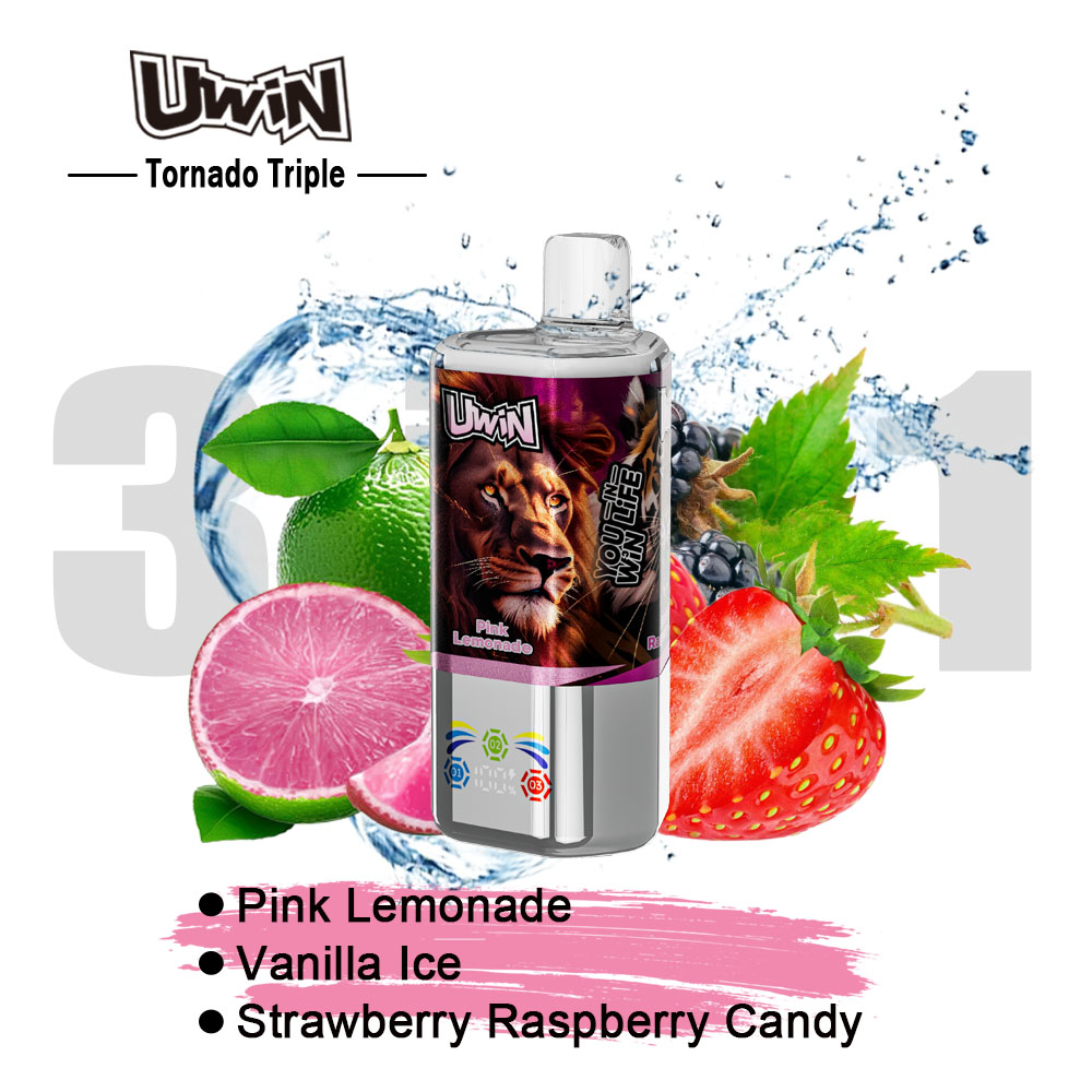 Uwin Tornado Triple 60000 60K Puffs 3 in 1 Flavors Rechargeable LED Display Disposable Vape in Pink Lemonade & Vanilla Ice & Strawberry Raspberry Candy