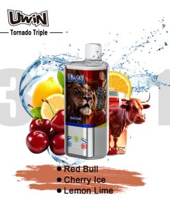 Uwin Tornado Triple 60000 60K Puffs 3 in 1 Flavors Rechargeable LED Display Disposable Vape in Red Bull & Cherry Ice & Lemon Lime flavor