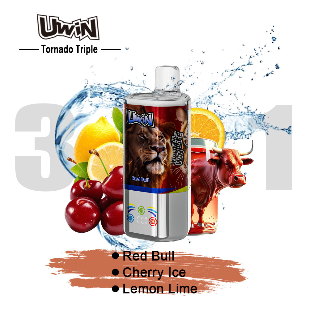 Uwin Tornado Triple 60000 60K Puffs 3 in 1 Flavors Rechargeable LED Display Disposable Vape in Red Bull & Cherry Ice & Lemon Lime flavor