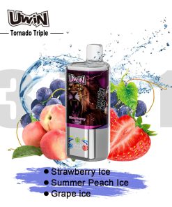 Uwin Tornado Triple 60000 60K Puffs 3 in 1 Flavors Rechargeable LED Display Disposable Vape in Strawberry Ice & Summer Peach Ice & Grape Ice flavor