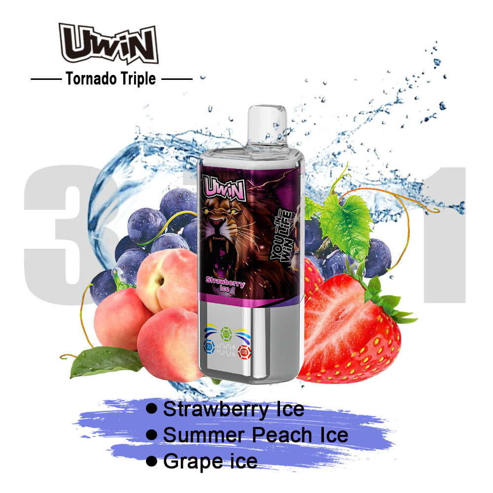 Uwin Tornado Triple 60000 60K Puffs 3 in 1 Flavors Rechargeable LED Display Disposable Vape in Strawberry Ice & Summer Peach Ice & Grape Ice flavor