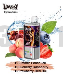 Uwin Tornado Triple 60000 60K Puffs 3 in 1 Flavors Rechargeable LED Display Disposable Vape in Summer Peach Ice & Blueberry Raspberry & Strawberry Red