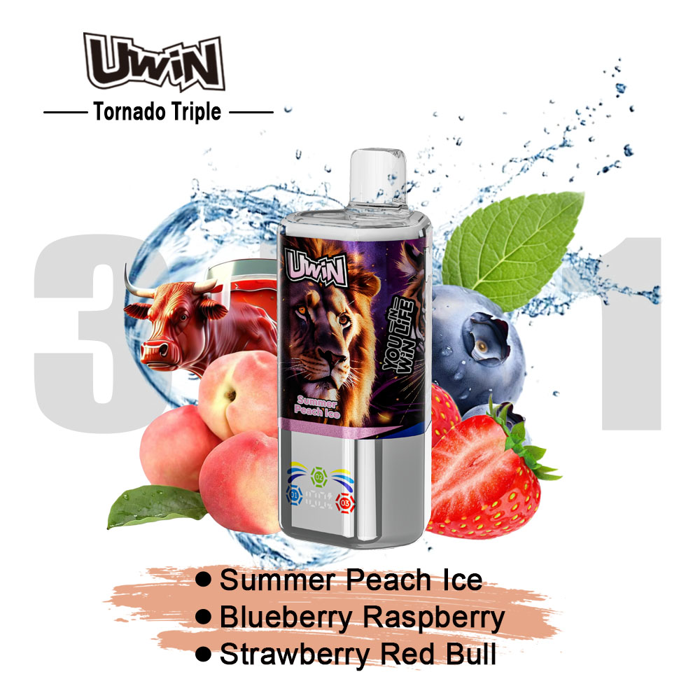 Uwin Tornado Triple 60000 60K Puffs 3 in 1 Flavors Rechargeable LED Display Disposable Vape in Summer Peach Ice & Blueberry Raspberry & Strawberry Red