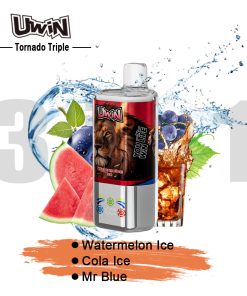 Uwin Tornado Triple 60000 60K Puffs 3 in 1 Flavors Rechargeable LED Display Disposable Vape in Watermelon Ice & Cola Ice & Mr Blue flavor