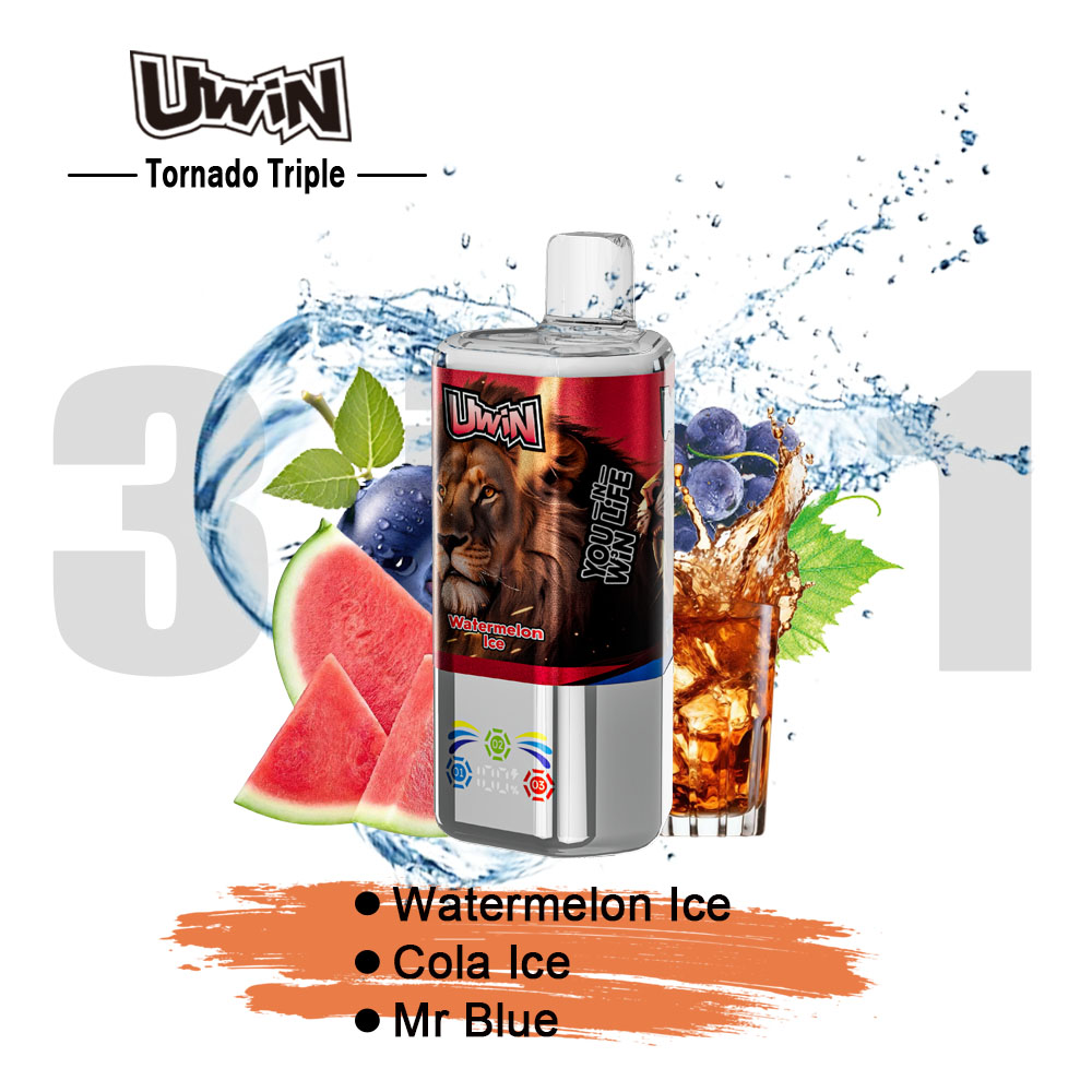 Uwin Tornado Triple 60000 60K Puffs 3 in 1 Flavors Rechargeable LED Display Disposable Vape in Watermelon Ice & Cola Ice & Mr Blue flavor