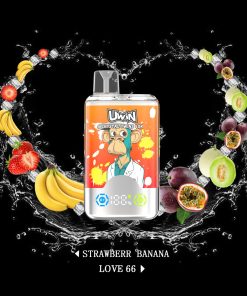 Uwin Twins Crystal 40000 40k Puffs Double Taste LED Display Disposable Vape in Strawberry Banana & Love 66 (Passion Fruit Melon Ice) flavor