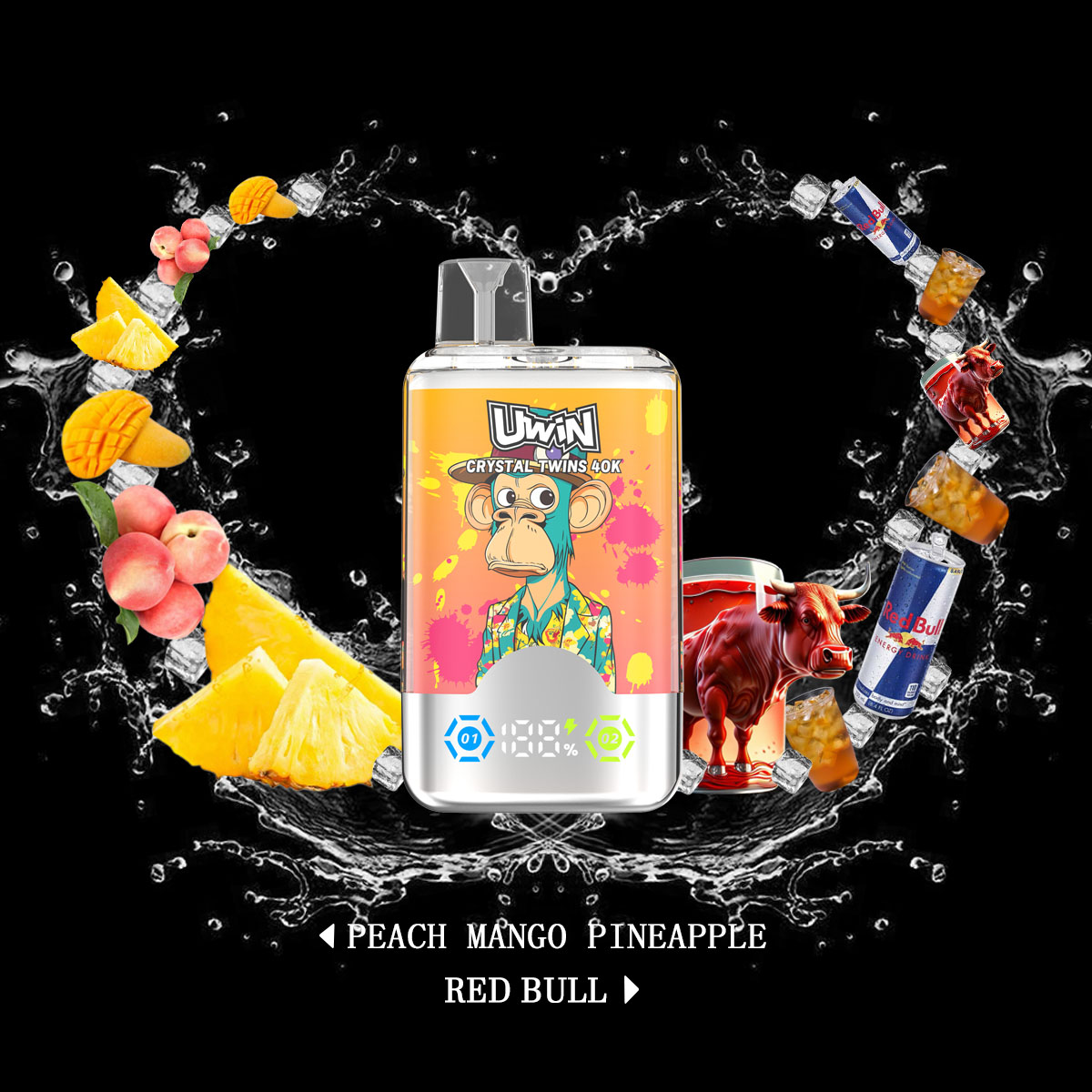 Uwin Twins Crystal 40000 40k Puffs Double Taste LED Display Disposable Vape in uwin twins crystal 40k 40000 peach mango pineapple red bull flavor