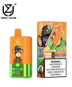 UZY Triple Flavor 60000 60K Puffs 3 in 1 Flavors Rechargeable LED Display Disposable Vape in Grape Ice & Love 666 (Passion Fruit Melon) & Strawberry Red