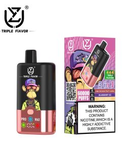 UZY Triple Flavor 60000 60K Puffs 3 in 1 Flavors Rechargeable LED Display Disposable Vape in Kiwi Passion Fruit Guava & Blueberry Ice & Peach Mango flavor