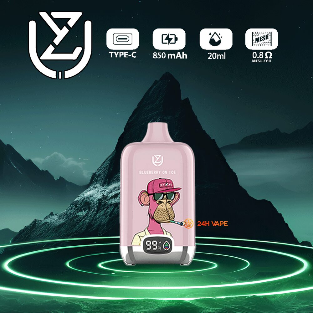 UZY Bang Digital 15000 Puffs 0% 2% 3% 5% Nicotine LED Display Disposable Vape in Blueberry on Ice flavor