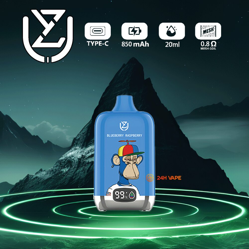 UZY Bang Digital 15000 Puffs 0% 2% 3% 5% Nicotine LED Display Disposable Vape in Blueberry Raspberry flavor