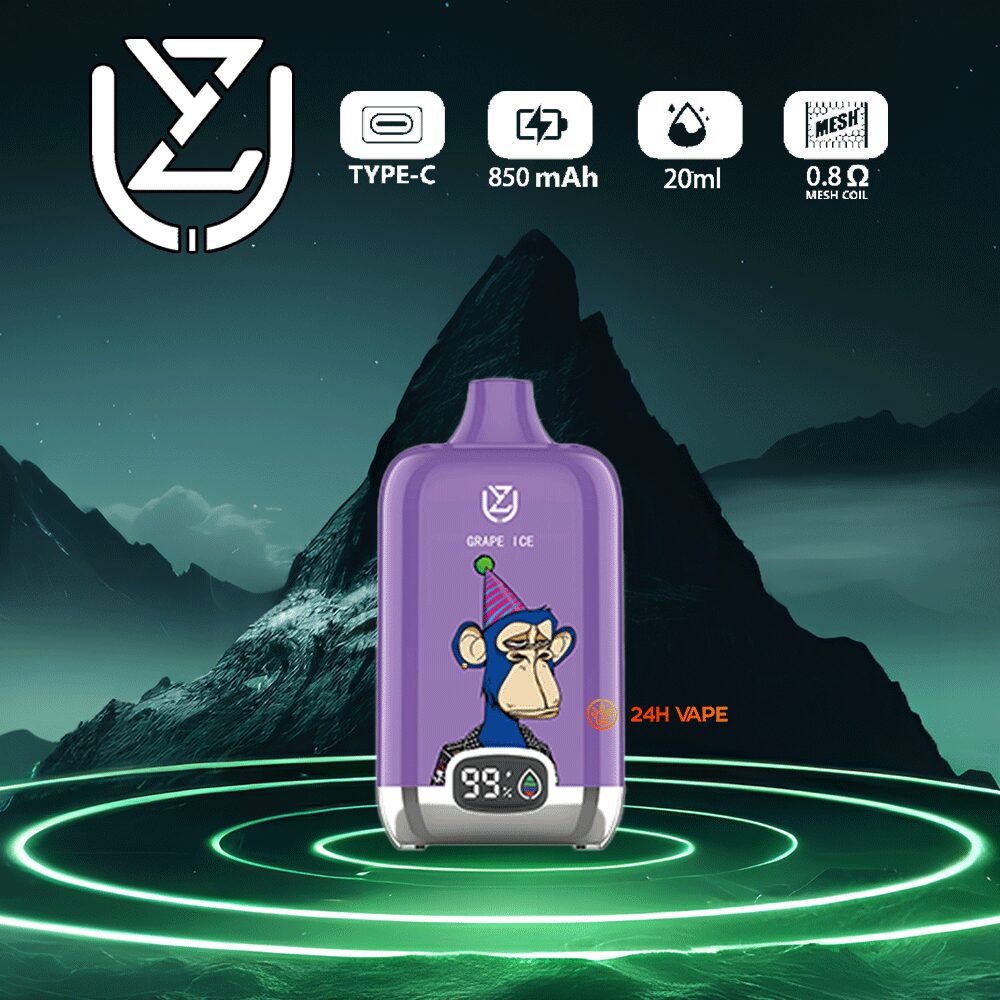 UZY Bang Digital 15000 Puffs 0% 2% 3% 5% Nicotine LED Display Disposable Vape in Grape Ice flavor