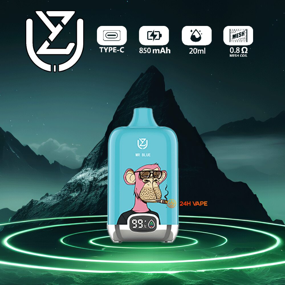UZY Bang Digital 15000 Puffs 0% 2% 3% 5% Nicotine LED Display Disposable Vape in Mr Blue flavor