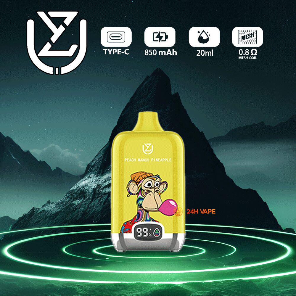 UZY Bang Digital 15000 Puffs 0% 2% 3% 5% Nicotine LED Display Disposable Vape in Peach Mango Pineapple flavor
