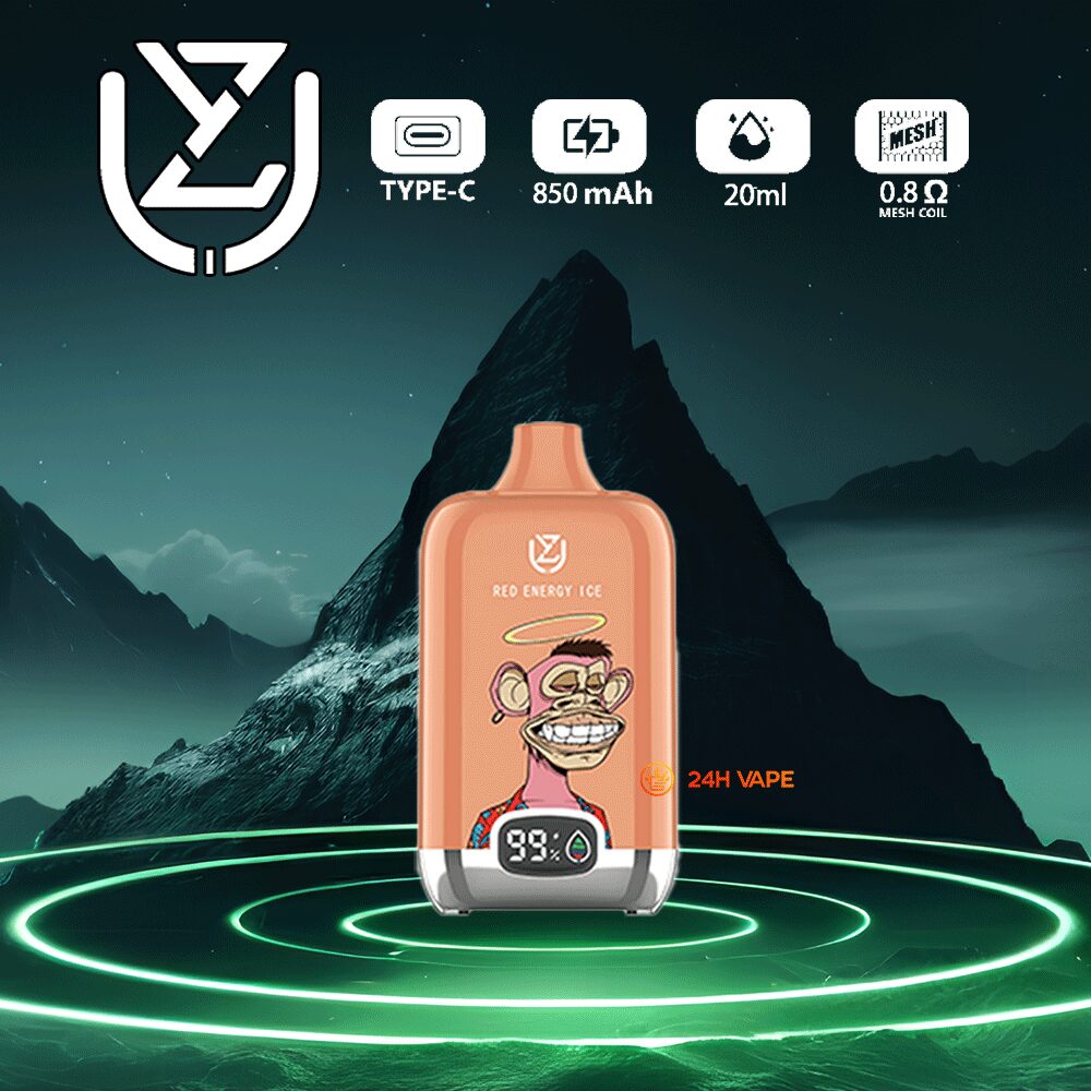 UZY Bang Digital 15000 Puffs 0% 2% 3% 5% Nicotine LED Display Disposable Vape in Red Energy Ice flavor