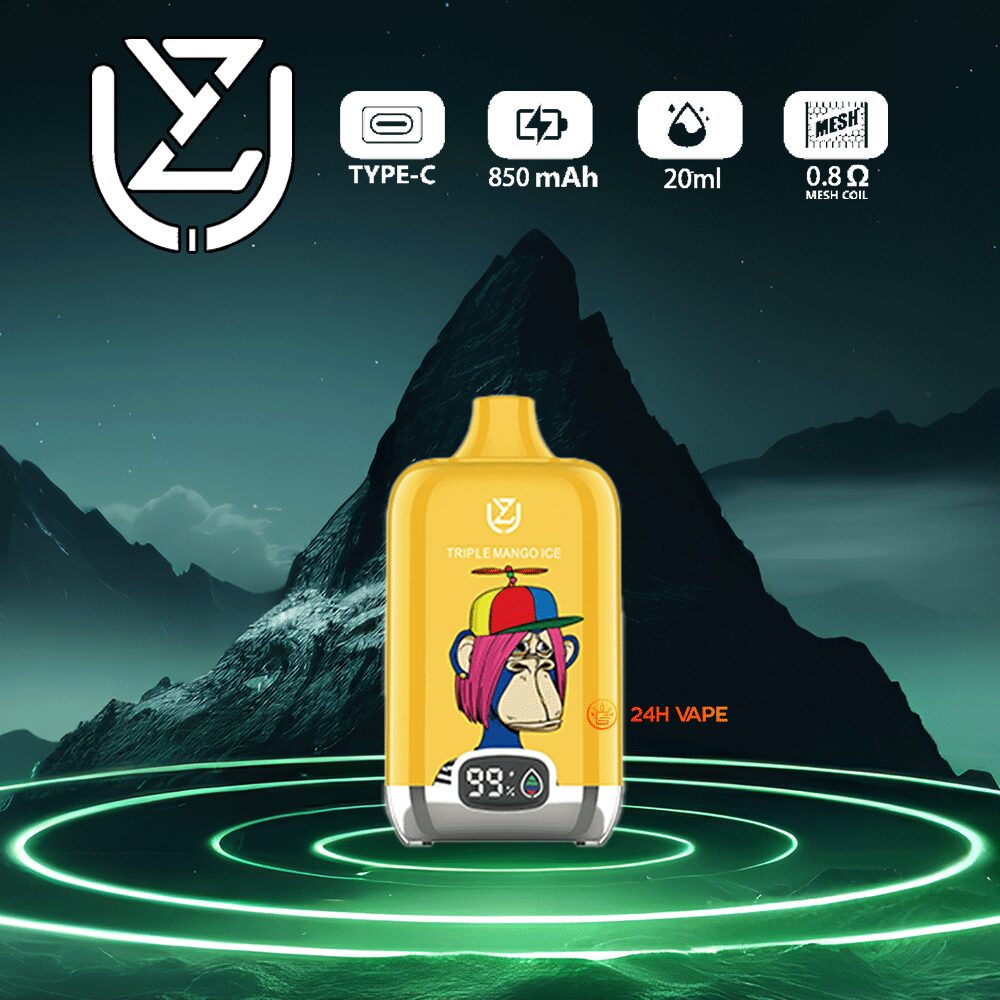 UZY Bang Digital 15000 Puffs 0% 2% 3% 5% Nicotine LED Display Disposable Vape in Triple Mango Ice flavor