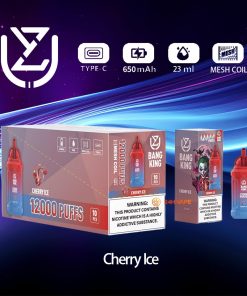 UZY Bang King 12000 12K Puffs 0% 2% 3% 5% Nicotine Edition Disposable in Cherry Ice flavor